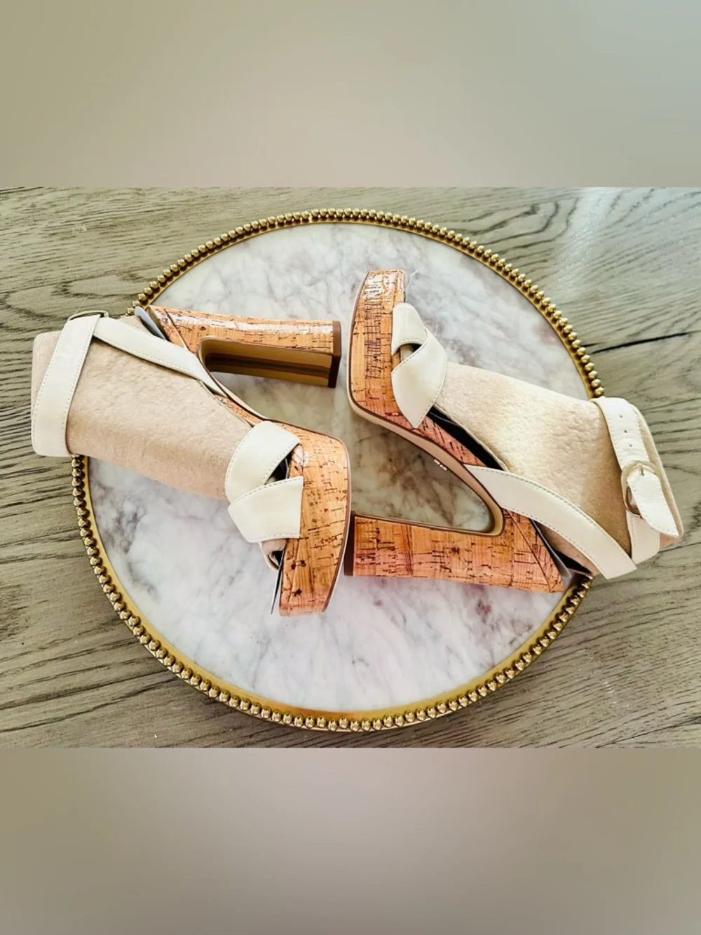 🔻Sam Edelman Kayna Cork Platform Ankle-Strap Heels | Sz. 6M | Ivory (NWB) - Picture 5 of 7